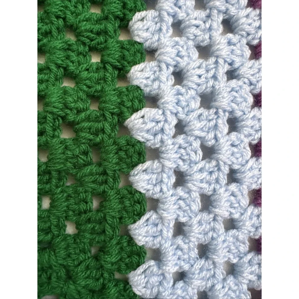 VTG Retro‎ Handmade Crochet Afghan Small Throw Blue Purple Granny Square 30